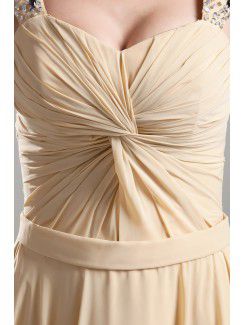 Chiffon Straps Chapel Train Column Bead Prom Dress