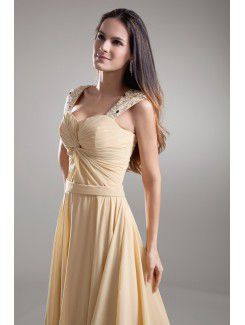 Chiffon Straps Chapel Train Column Bead Prom Dress