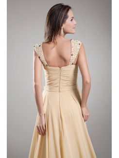 Chiffon Straps Chapel Train Column Bead Prom Dress