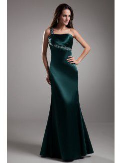 Satin One-Shoulder Floor Length Sheath Embroidered Prom Dress