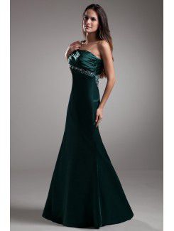 Satin One-Shoulder Floor Length Sheath Embroidered Prom Dress