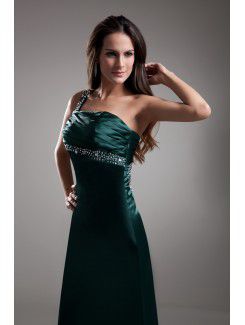 Satin One-Shoulder Floor Length Sheath Embroidered Prom Dress