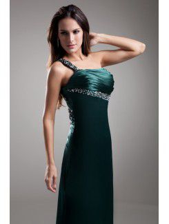 Satin One-Shoulder Floor Length Sheath Embroidered Prom Dress