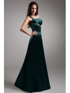 Satin One-Shoulder Floor Length Sheath Embroidered Prom Dress