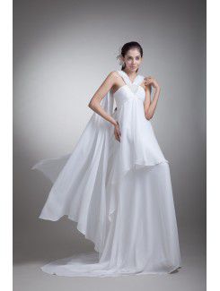 Chiffon Straps Sweep Train Column Embroidered Wedding Dress