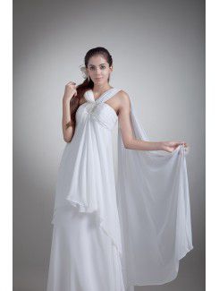 Chiffon Straps Sweep Train Column Embroidered Wedding Dress