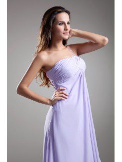 Chiffon One-Shoulder Floor Length A-line Embroidered Prom Dress