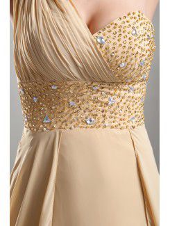 Chiffon One-Shoulder Sweep Train A-line Embroidered Prom Dress