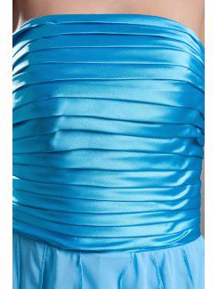 Chiffon Strapless Sweep Train A-line Directionally Ruched Prom Dress