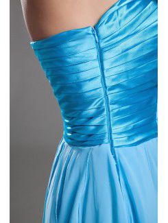 Chiffon Strapless Sweep Train A-line Directionally Ruched Prom Dress