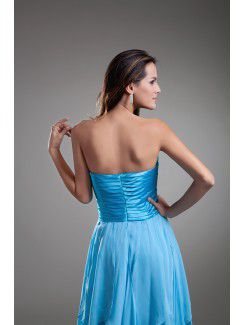 Chiffon Strapless Sweep Train A-line Directionally Ruched Prom Dress