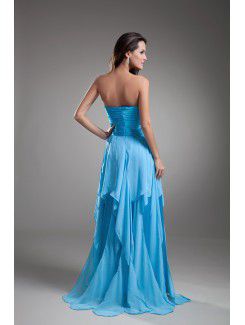 Chiffon Strapless Sweep Train A-line Directionally Ruched Prom Dress