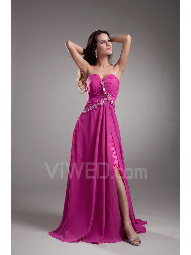 Chiffon schatz sweep zug spalte bestickte ballkleid