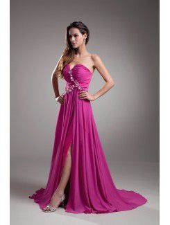 Chiffon Sweetheart Sweep Train Column Embroidered Prom Dress