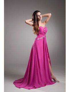 Chiffon Sweetheart Sweep Train Column Embroidered Prom Dress