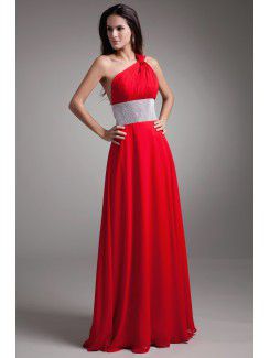 Chiffon Asymmetrical Floor Length Column Embroidered Prom Dress