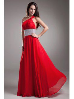 Chiffon Asymmetrical Floor Length Column Embroidered Prom Dress