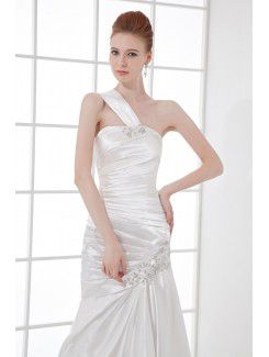 Satin One-Shoulder Sheath Floor Length Sequins Prom Dress