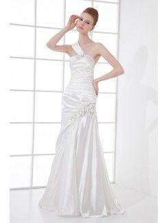 Satin One-Shoulder Sheath Floor Length Sequins Prom Dress