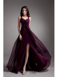 Chiffon Strapless Floor Length Empire Line Embroidered Prom Dress