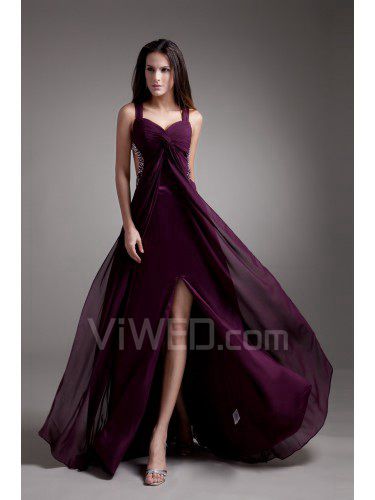 Chiffon Strapless Floor Length Empire Line Embroidered Prom Dress