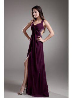 Chiffon Strapless Floor Length Empire Line Embroidered Prom Dress