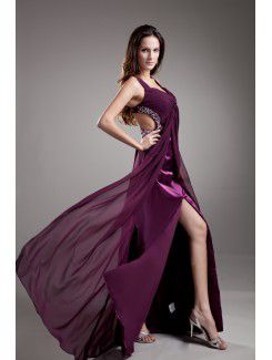 Chiffon Strapless Floor Length Empire Line Embroidered Prom Dress