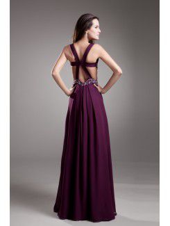 Chiffon Strapless Floor Length Empire Line Embroidered Prom Dress