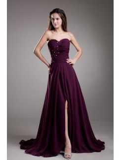 Chiffon Sweetheart Sweep Train A-line Embroidered Prom Dress