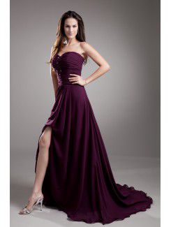 Chiffon Sweetheart Sweep Train A-line Embroidered Prom Dress