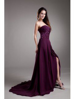 Chiffon Sweetheart Sweep Train A-line Embroidered Prom Dress