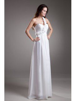 Chiffon One-Shoulder Floor Length Empire Line Hand-made Flowers Prom Dress