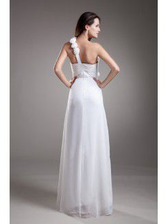 Chiffon One-Shoulder Floor Length Empire Line Hand-made Flowers Prom Dress