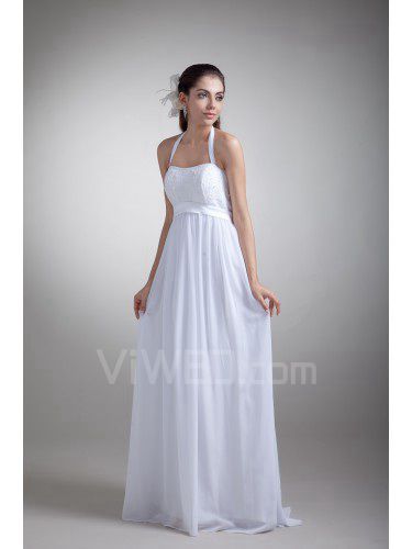 Chiffon Halter Floor Length Column Embroidered Wedding Dress