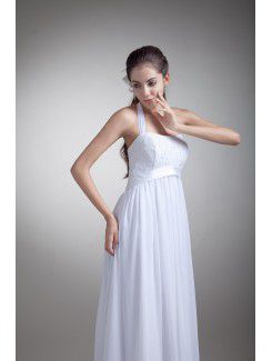 Chiffon Halter Floor Length Column Embroidered Wedding Dress