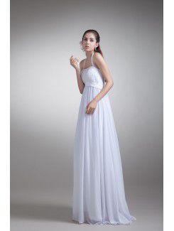 Chiffon Halter Floor Length Column Embroidered Wedding Dress