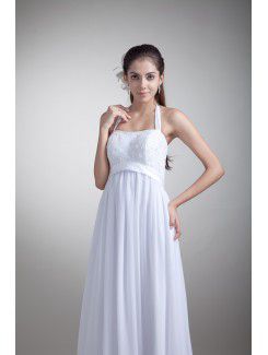 Chiffon Halter Floor Length Column Embroidered Wedding Dress