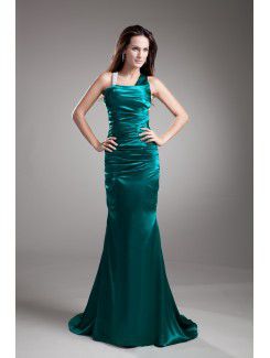 Satin asymmetrische sweep zug mantel prom kleid