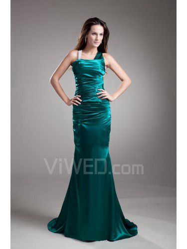 Satin asymmetrische sweep zug mantel prom kleid