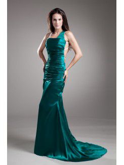 Satin Asymmetrical Sweep Train Sheath Prom Dress