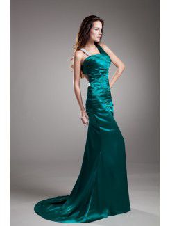 Satin Asymmetrical Sweep Train Sheath Prom Dress