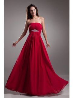 Chiffon Strapless Floor Length Empire Line Embroidered Prom Dress