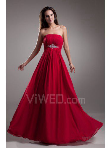 Chiffon Strapless Floor Length Empire Line Embroidered Prom Dress