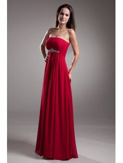 Chiffon Strapless Floor Length Empire Line Embroidered Prom Dress