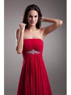 Chiffon Strapless Floor Length Empire Line Embroidered Prom Dress