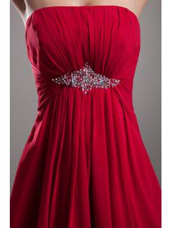 Chiffon Strapless Floor Length Empire Line Embroidered Prom Dress