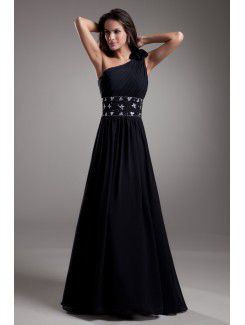 Chiffon Asymmetrical Floor Length A-line Embroidered Prom Dress