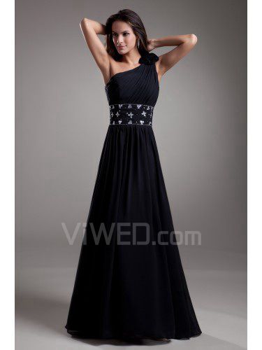 Chiffon Asymmetrical Floor Length A-line Embroidered Prom Dress