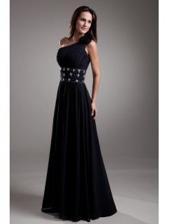 Chiffon Asymmetrical Floor Length A-line Embroidered Prom Dress