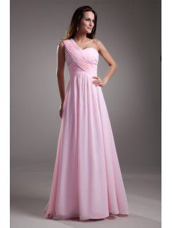 Chiffon One-Shoulder Floor Length A-line Embroidered Prom Dress